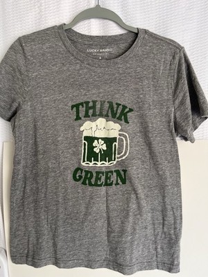 Lucky Brand Think Green Graphic Tee Size S Gray St Patricks Day Irish Beer Sham