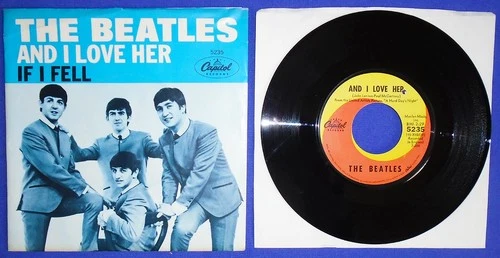 Original Beatles Picture Sleeve 45 RPM vinyl record And I Love Her If I Fell '64