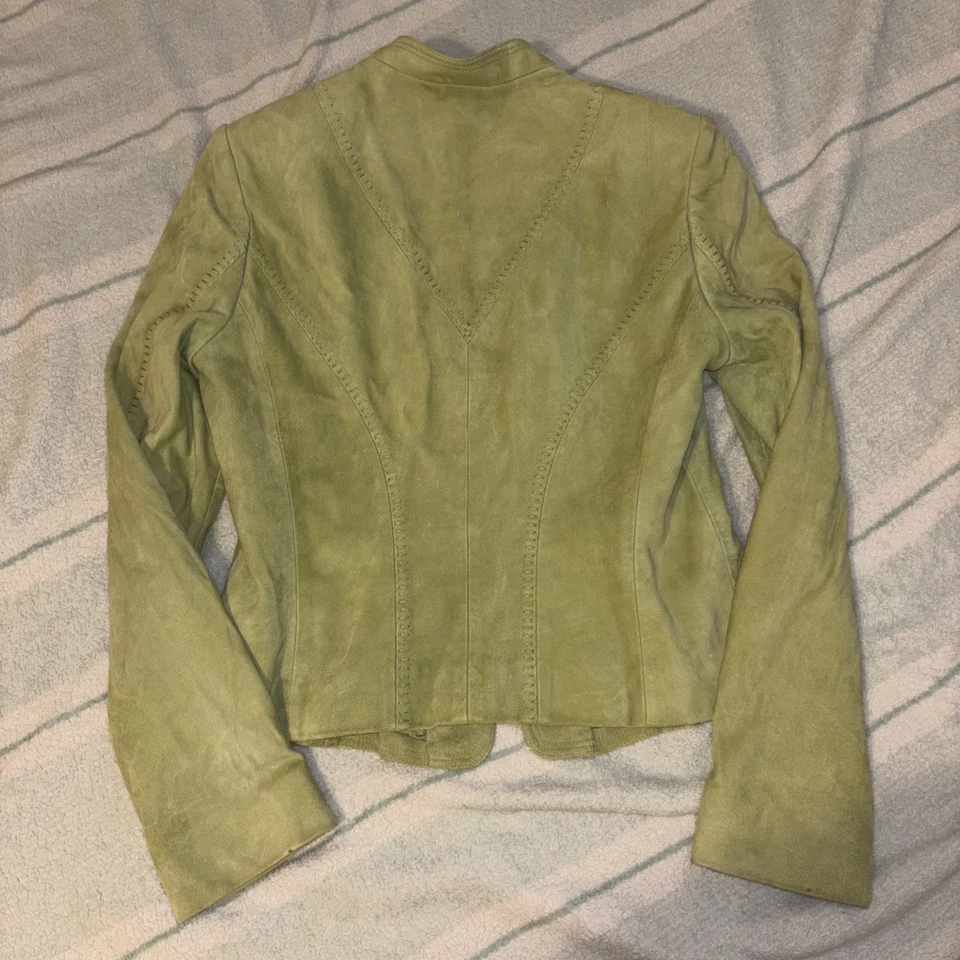 Chaqueta de Gamuza de Cuero Carlisle Vintage Talla 6 Y2K Moto Estilo Matcha Verde  Foto 2 de 4