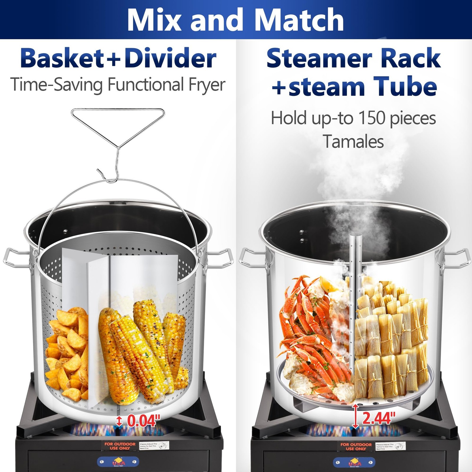 ARC 52QT Stainless Steel Stockpot for Crab Seafood Boiler Crawfish Pot with B...