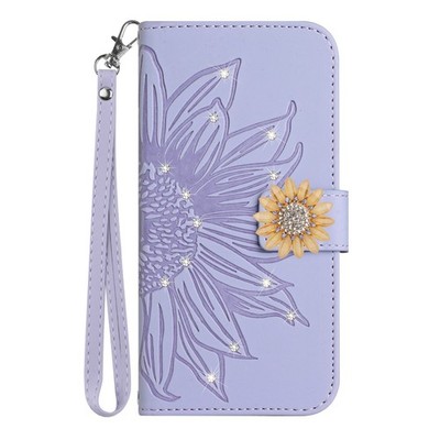 Wallet Case For Various Phone Diamond Sunflower Flip Card Stand Cover Hand Strap