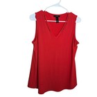 Alfani Blouse Women's Medium Red V-Neck Sleeveless Career Solid Beaded Tank Top