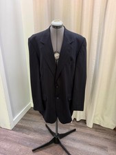 Vintage George Barry Navy Pin Stripe Blazer Sport Coat Made in USA 44R