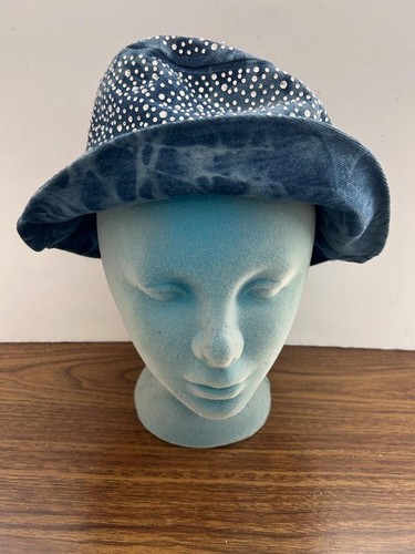 Sparkly beaded denim bucket hat cap 1 size womens blue jean fabric - Picture 2 of 6