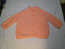 Vtg 60s Homemade Handknit Peach Basketweave Grannycore Cardigan Sweater Wmn 2/3X