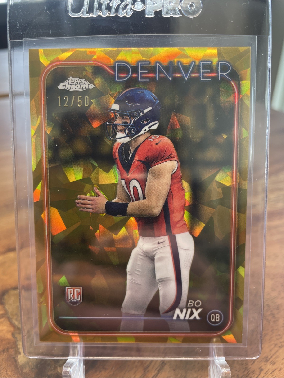 2024 Topps Chrome Sapphire Bo Nix /50 GOLD CRACKED ICE PRIZM SSP Rookie (RC)