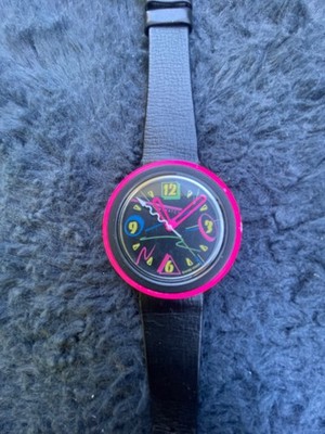Rare Mondaine M-Watch 40mm Pink Bezel Graphic Dial  Original Hirsch Strap