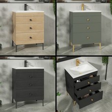 Floor Standing 600mm Bathroom Vanity Unit Storage Cabinet 3 Drawers Stone Basin