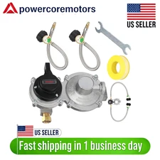 2 STAGE CHANGEOVER PROPANE REGULATOR WITH TWO 18" RV PIGTAIL PROPANE HOSES - US