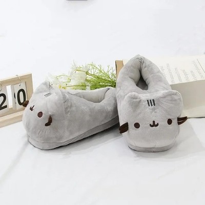 Cartoon Full Covered Cat Slippers Warm Winter Slides Soft Plush Doll Indoor Cute