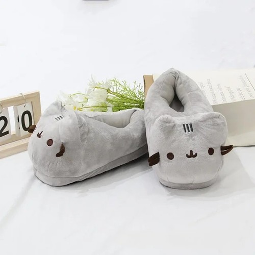 Cartoon Full Covered Cat Slippers Warm Winter Slides Soft Plush Doll Indoor Cute