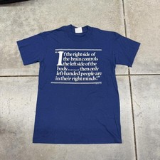 vintage left handed people are in their right minds made in usa navy joke shirt