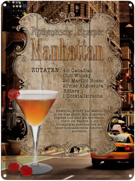 Blechschild 40X30 Cm Rezept Manhattan Zutaten Canadian Restaurant KüChe Deko Ges-image