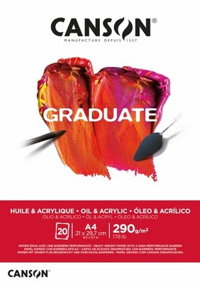 CANSON Graduate Oil and Acrylic 290gsm A4 Paper, Non-Woven, Pad Glued Short