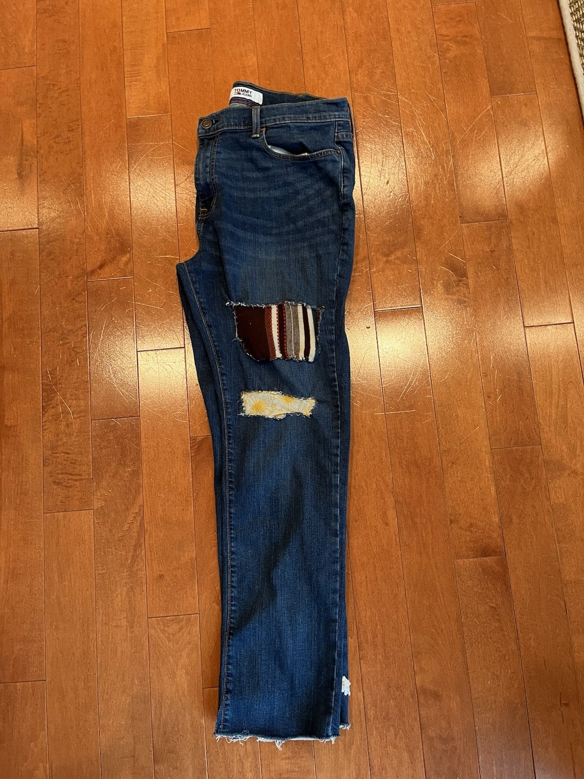 Boho, up cycle, Women's Blue Patchwork Distressed… - image 3