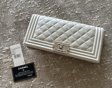 Authentic Chanel Boy Clutch White Pearl With Satin Silver Inside Limited Edition