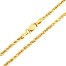 18k Yellow Gold Solid 2mm Diamond Cut Rope Chain Necklace Mens Womens 20"
