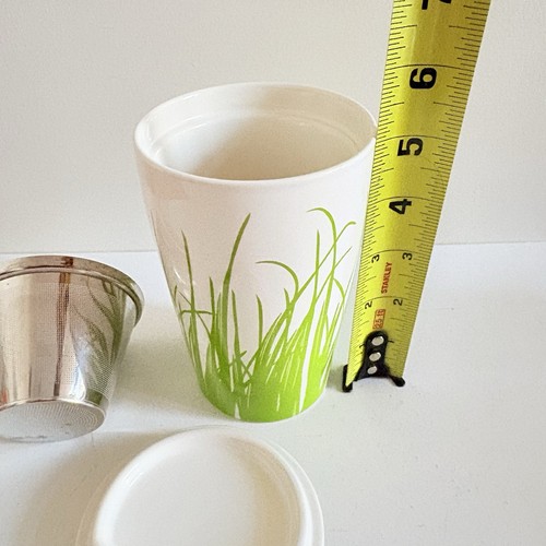 Tazza Tea Forte con infusore con coperchio tazza verde e bianca primaverile erba ripida alta 12 oz - Foto 7 di 7