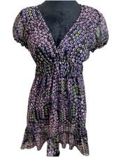 Speechless Ladies Sheer Mini Dress Cover Up V-Neck Ruffle Size Medium Black Purp