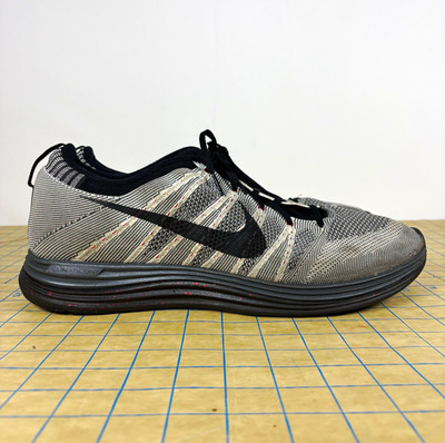 Nike Flyknit Lunar1+ FlyKnit Low Top Sneakers Gray/Black Men s 14