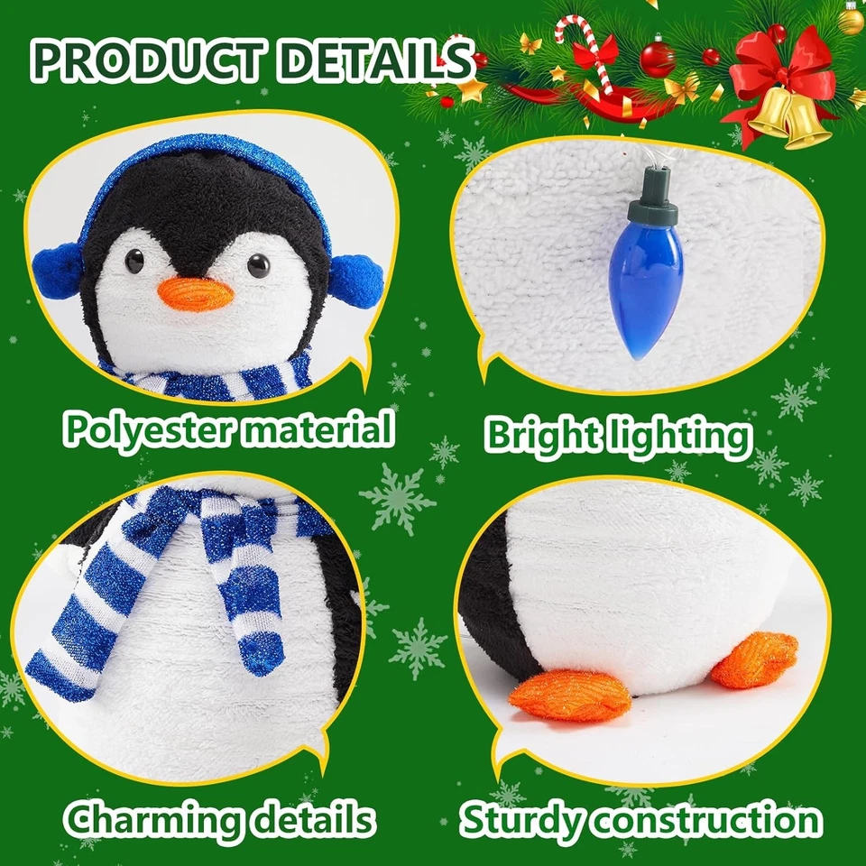 2PCS/Set Lighted Penguin 3ft Tall Pop-Up Indoor Outdoor Christmas Decor Gift - Image 4 of 4