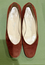 Salvatore Ferragamo Brown Suede Low Wedge Pumps Tortoiseshell Heel Made in Italy