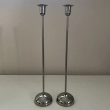 Pair of IKEA STOCKHOLM Candlestick, Stainless Steel, 15 ¾ "