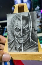 🌟 Tarjeta de arte retrato personaje oscuro dibujo lápiz Batman Joker ACEO personalizada