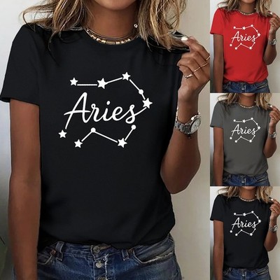 Aries Zodiac Shirt Women Astrology Constellation Stars Tee Tops Birthday Gift