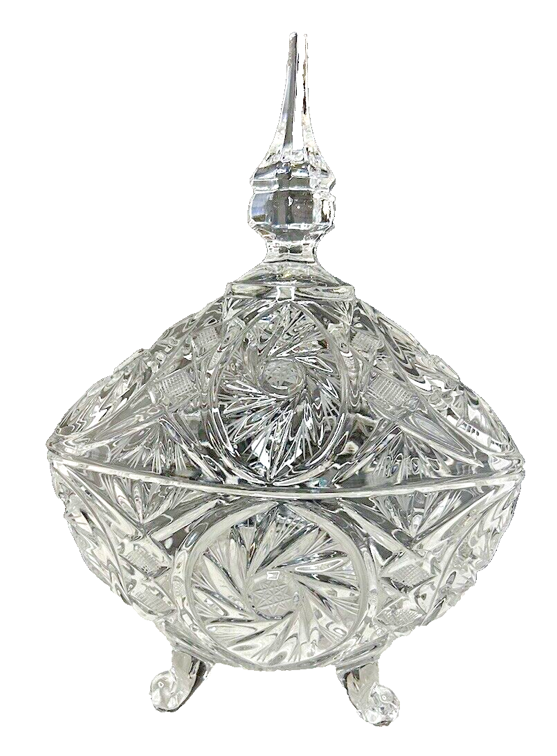 Vintage Imperlux Starlyt 24% Lead Crystal Footed Candy Dish with Lid