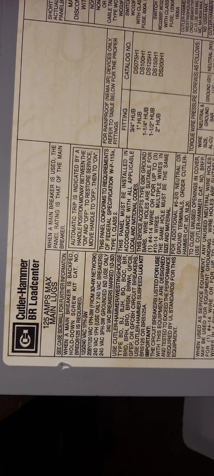 Eaton Cutler-Hammer Main Lug Load Center, 125 Amp With Breakers - Image 4 of 4