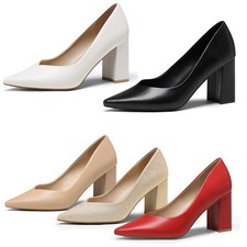 High Chunky Pumps Shoes Closed Toe Block Heels Pointed Toe for Women Wedding