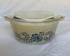 Vintage Pyrex 'Blue Homestead' 472-B  750ml Casserole Dish / Bowl W Clear Lid