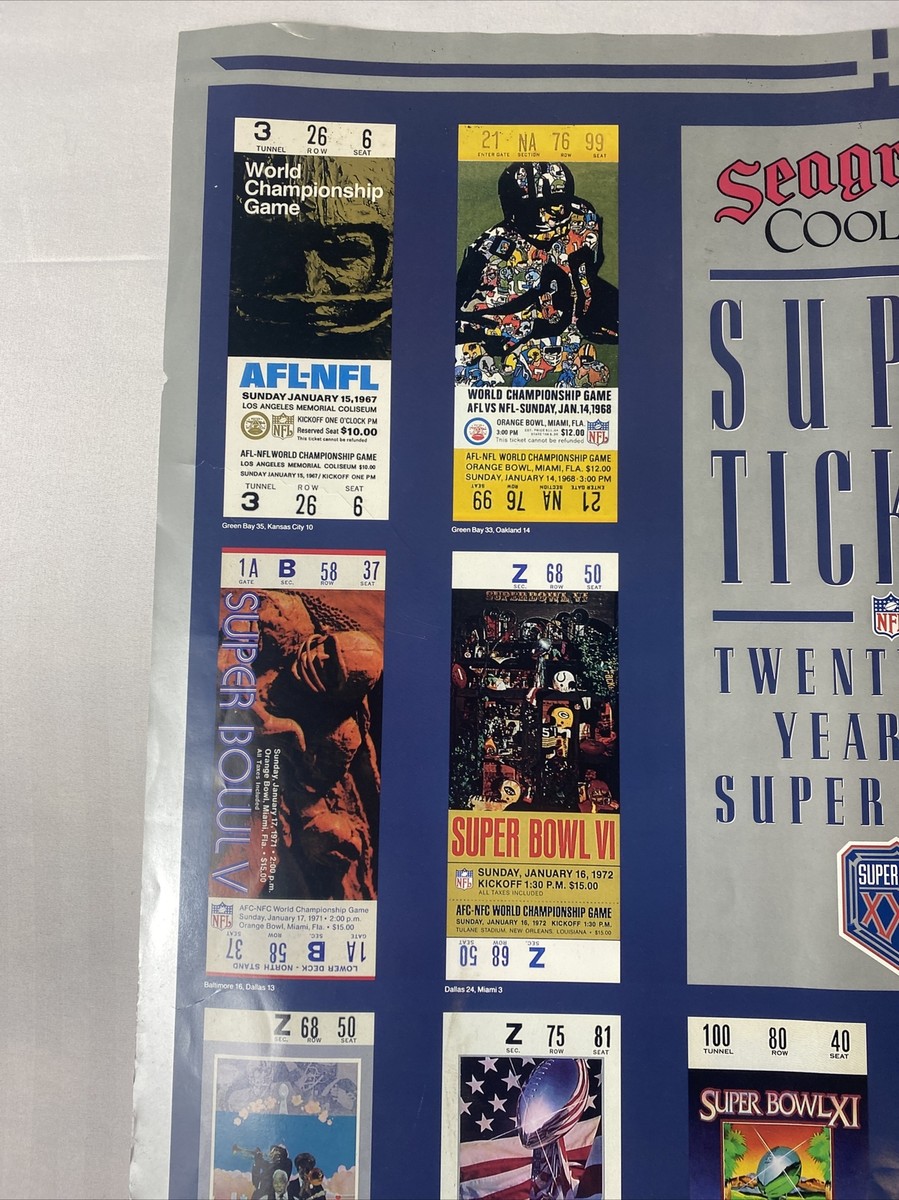 SUPER BOWL XXV TICKETS POSTER 22” X 36” NFL 25 Years Of Superbowls