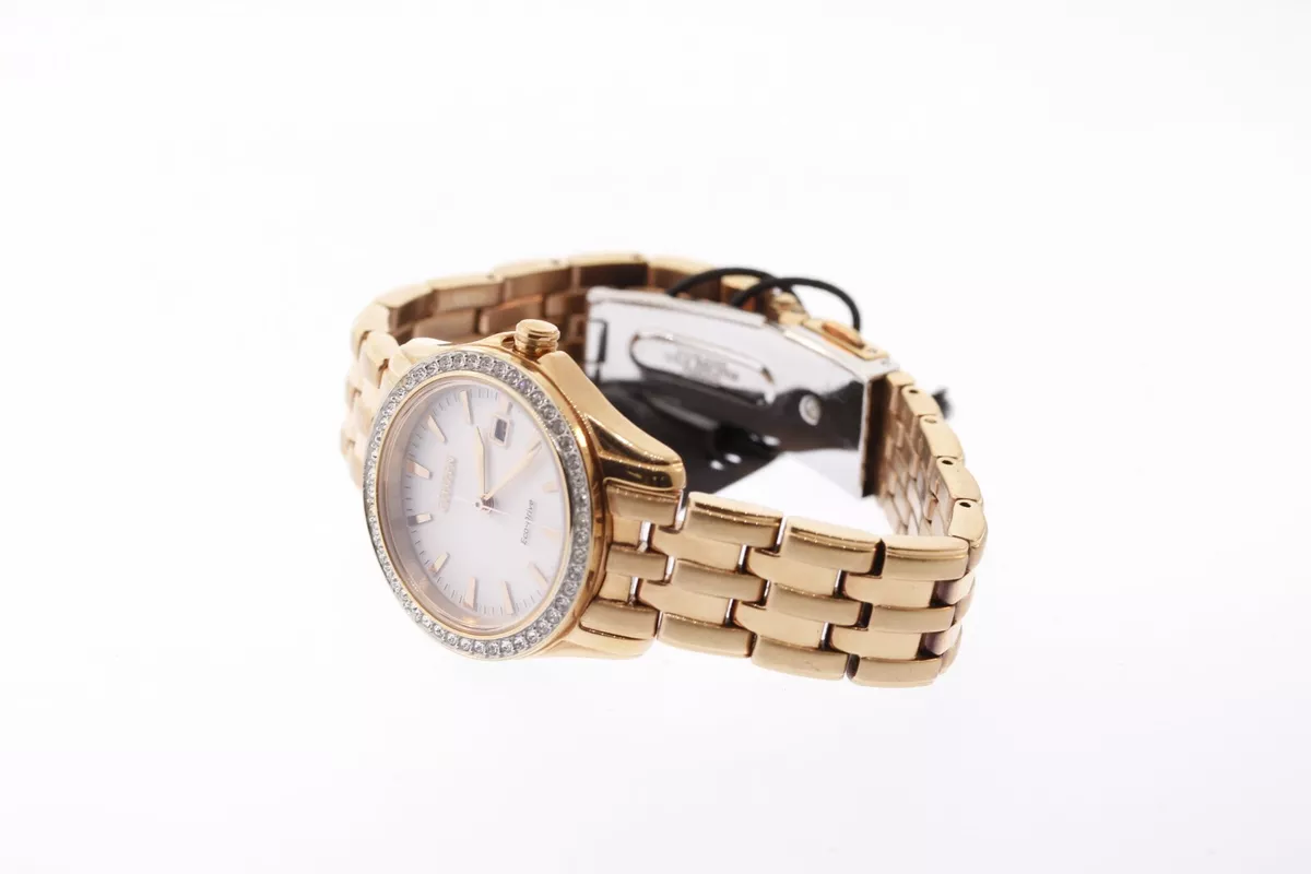 Ladies Citizen EW1903-52A Eco-Drive Crystal Silver Dial Rose Gold Watch