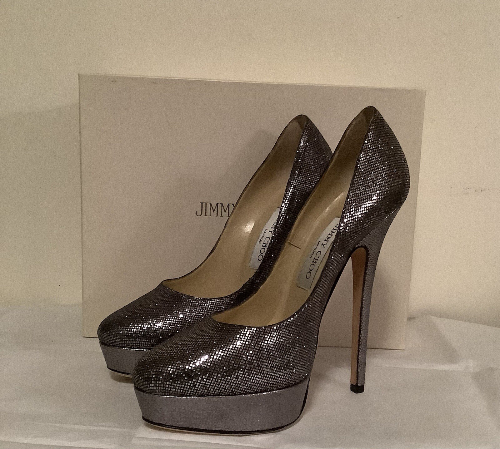 JIMMY CHOO London women's Pump NEW Silver Glitter Size 37 image 5
