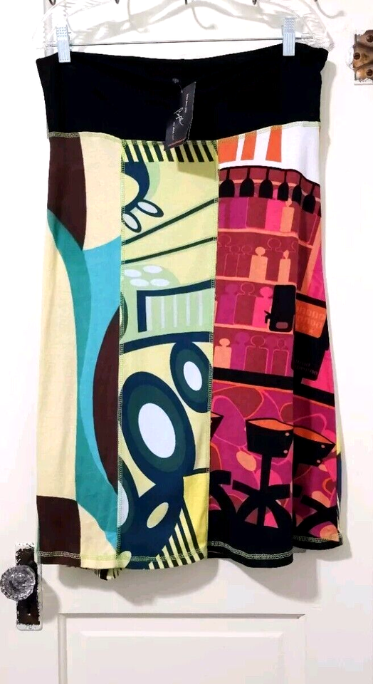 NEW Women Profile Wearable Art Graphic Jersey Knit Skirt Large Yellow