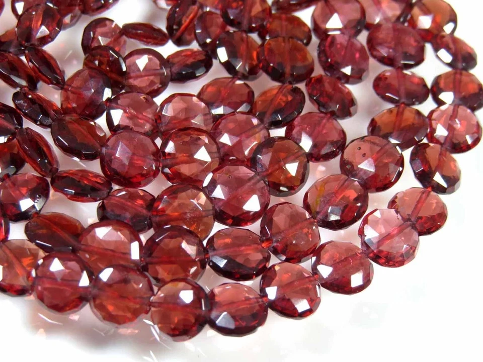 Top Naturale Mozambico Granato Sfaccettato Moneta Briolette Gemme Perle 4 " Filo - Immagine 2 di 4