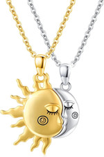 Sun Moon Couples Necklace 925 Sterling Silver Sun and Moon Pendant Bff Sister Fr