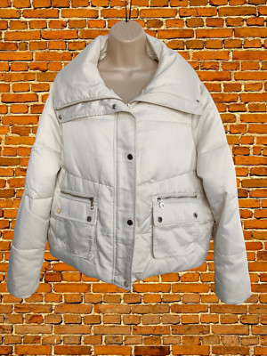 DAMEN PER UNA M&S UK 16 WINTER WEISS REISSVERSCHLUSS GEPOLSTERT KASTENBAR WARM PUFFER JACKE MANTEL