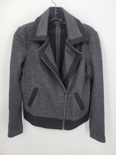 J Crew Jacket Womens 0 Gray Black Moto Zip Wool Blend Modern Pockets Stretch - Picture 2 of 11