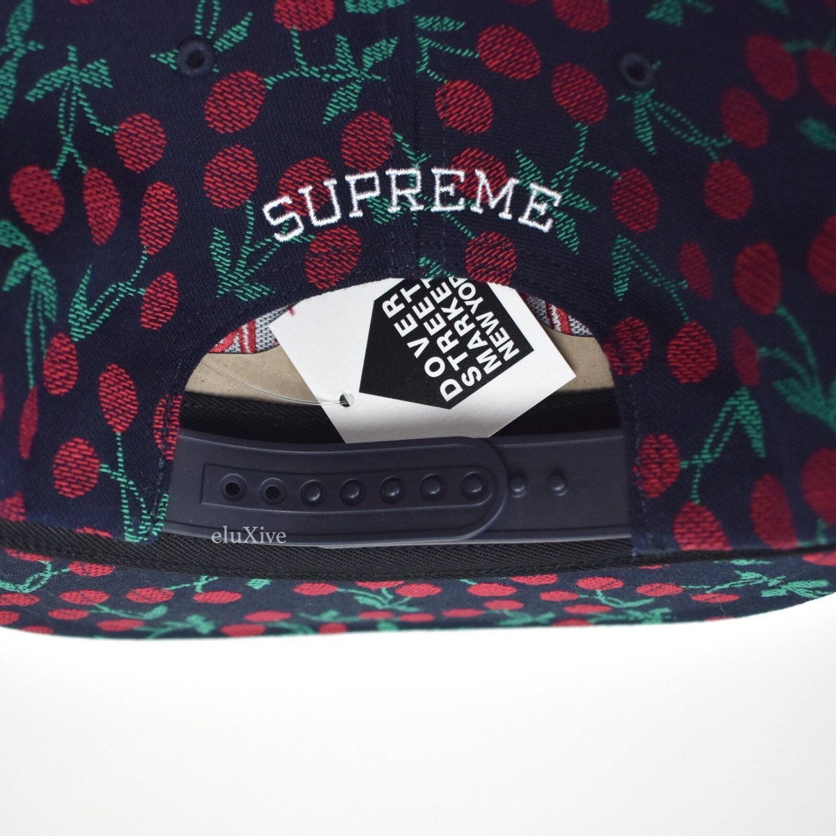 NWT Supreme Navy Snapback Hat with Red Cherry Embroidery NWT SUPREME NEW ERA Box Logo Opening Day 2021 Grape Icy uv  main image 4