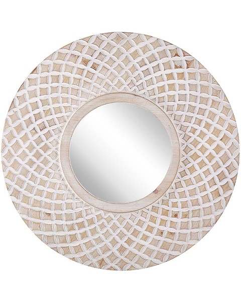 Dekorativer Wandspiegel Holzrahmen Rund ø 60 Cm Heller Holzfarbton Pomaro-image