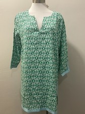 NWT $79 TALBOTS Green Blue Seahorse Nautical Print Cotton Shift Tunic Dress sz.M