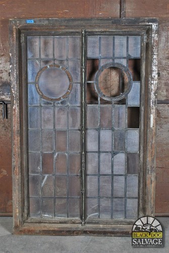 Leaded Glass Window in Metal Frame, Salvaged Casement Window, As Is, 78.8"H