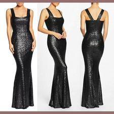 NWT 300 Dress the Population  Medium  Raven Sequin Gown in Matte Black G299