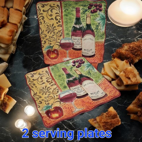 2 Piece 11" X 11" Square vintage Wine Fest Square Cheese Serving Plate - Picture 2 of 8