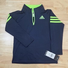 Adidas Boys Size 5 Kid Quarter-Zip Long Sleeve Pullover Jacket - Navy / Green