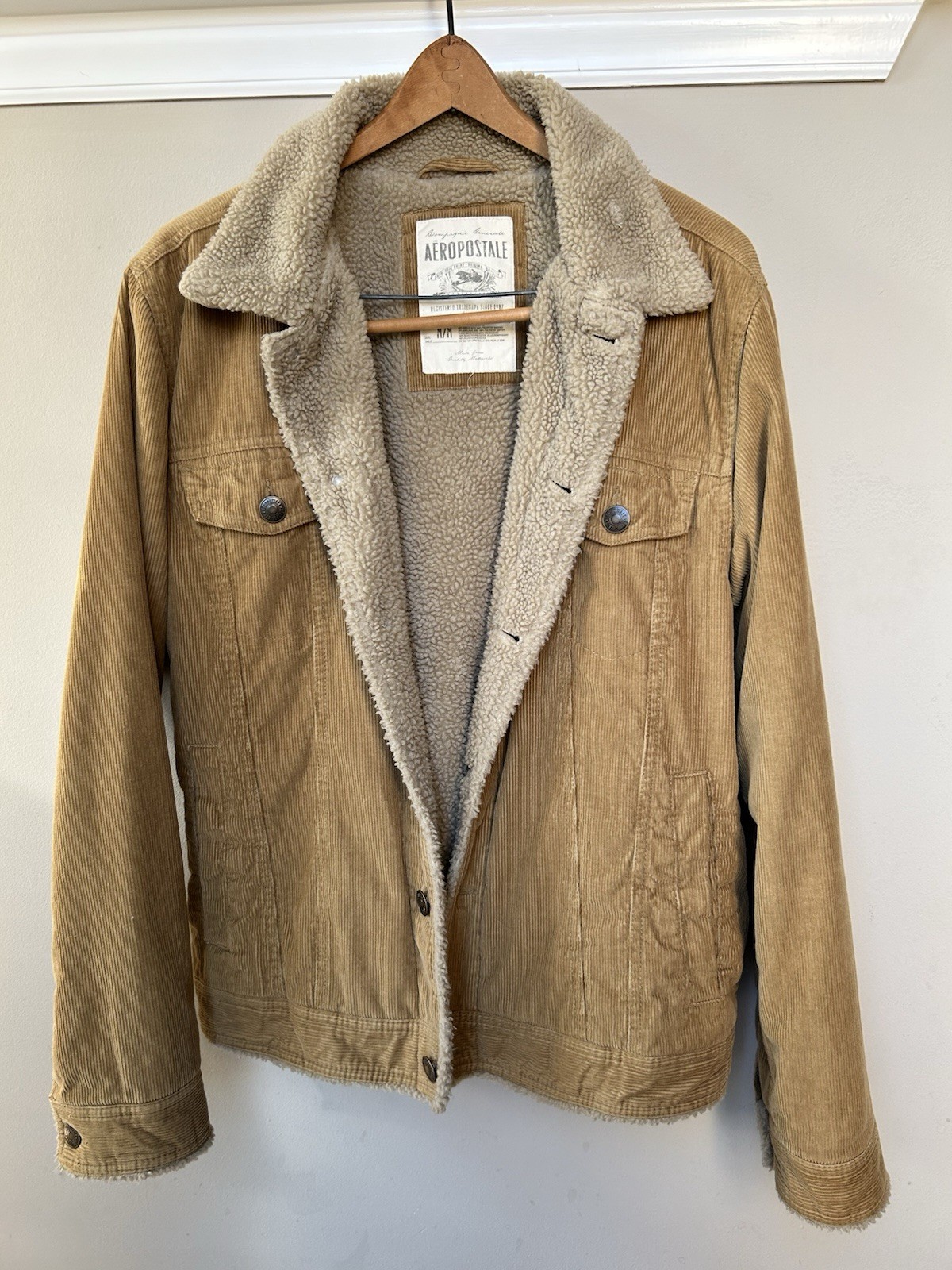 Aeropostale Corduroy Sherpa Trucker Jacket Men’s Medium  EUC Tan Brown