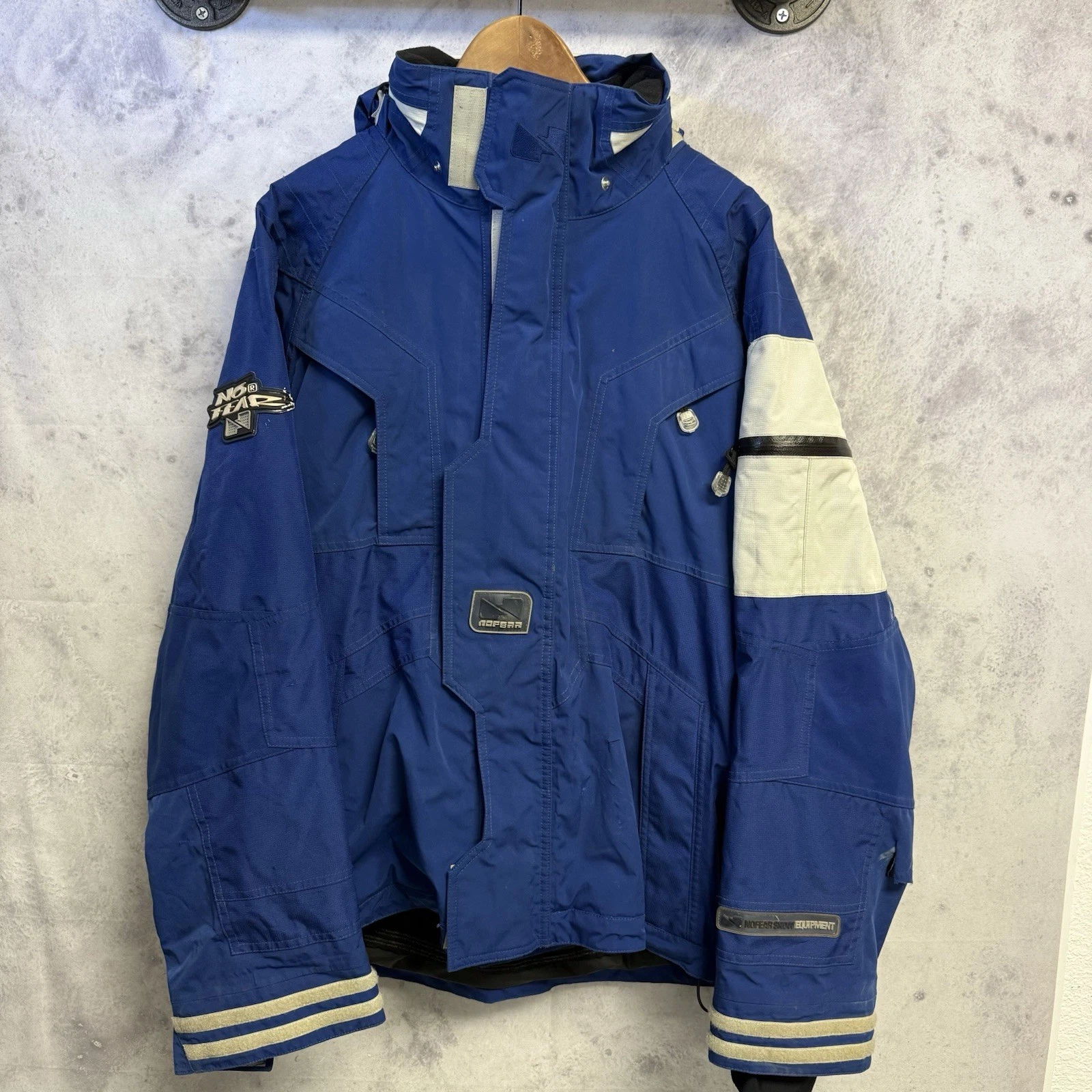 Vintage No Fear Squad Snow Jacket Mens XL Blue Full Zip Hood Y2K
